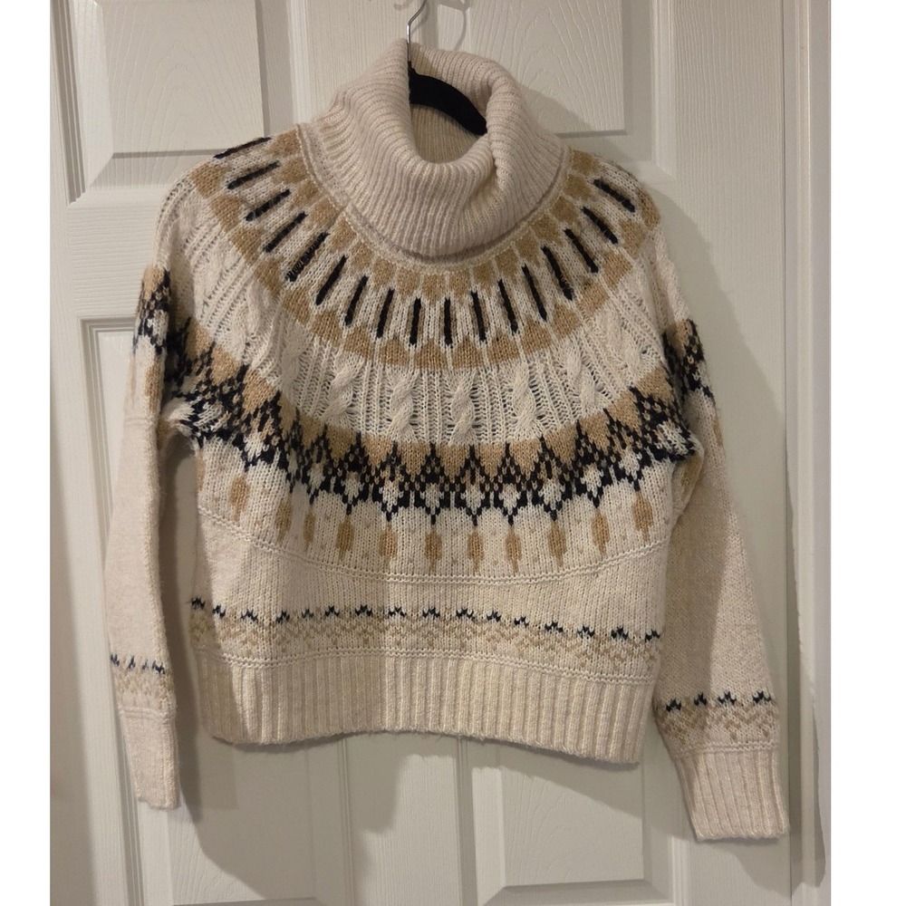 Old Navy Cozy Fair Isle Cable Knit Turtleneck Sweater XS NWT Cream Nordic Winter